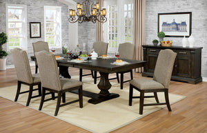 English Elm Contemporary 7-Piece Solid Wood Dining Set With Warm Gray Accents, Trestle Table & Upholstered Chairs B2741S00068