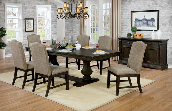 English Elm Contemporary 7-Piece Solid Wood Dining Set With Warm Gray Accents, Trestle Table & Upholstered Chairs B2741S00068