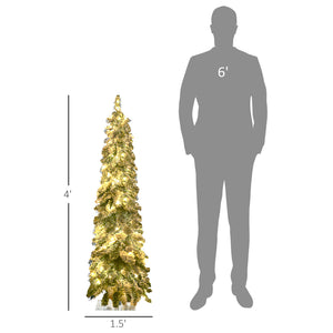 English Elm Homcom 4Ft Tall Prelit Pencil Christmas Tree With 225 Flocked Branches & Dual Led Light Options W2225P249621