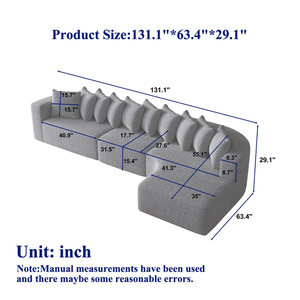 English Elm 131.1-inch Chenille Cloud Sectional Curved Modular Sofa with Memory Foam and 10 Pillows W3505S00011