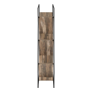 English Elm Bookshelf, 5-Tier Slanted Etagere with V-Shaped Open Shelves, Slim Black Metal Frame, 60" H Brown 39 L x 13 W x 7 H B2710P218982