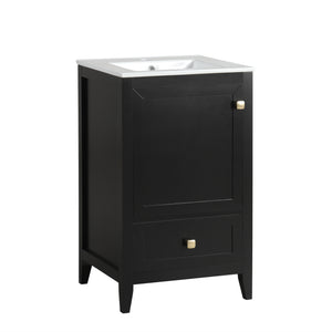 English Elm 20" Modern Bathroom Vanity With Ceramic Sink, Soft-Close Door, Drawer & Storage Rack In Black Finish N725P185452B
