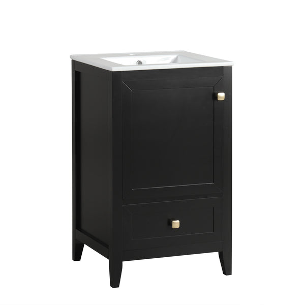 English Elm 20" Modern Bathroom Vanity With Ceramic Sink, Soft-Close Door, Drawer & Storage Rack In Black Finish N725P185452B