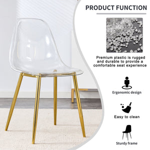 English Elm Modern transparent dining chair with gold metal legs — ergonomic PET seat, minimalist luxe, easy assembly W1512P389995