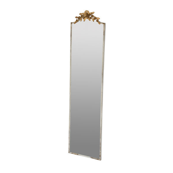English Elm 18.1x1.6x70.9" Baroque Full Length Floor Mirror Ivory Ornate Crown Bedroom Accent W2078P296025