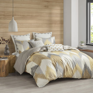 English Elm Full/Queen Alpine Duvet Cover Mini Set — 200TC Cotton Ikat Chevron, OEKO‑TEX, Antimicrobial, Button Closure B03596520