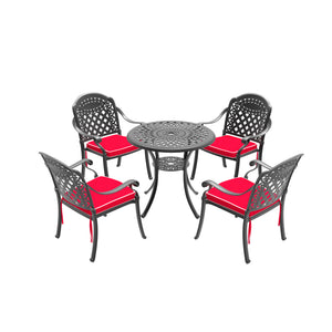 English Elm 5-piece Cast Aluminum Outdoor Dining Set with Ornate Frame and Weather Resistant Cushions W1710S00620