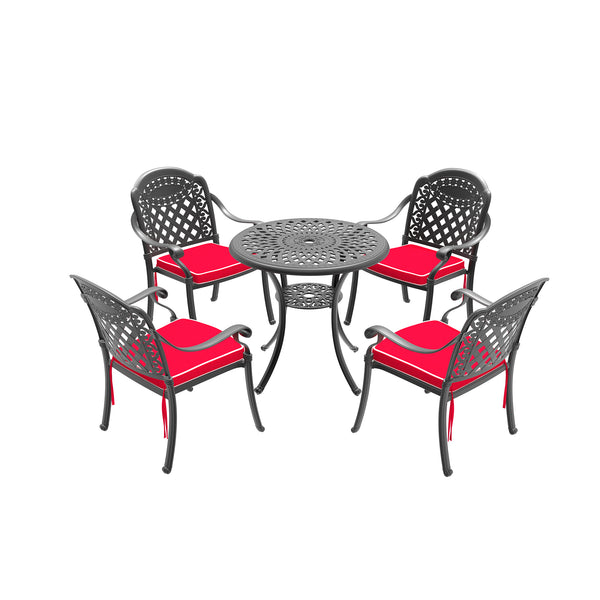 English Elm 5-piece Cast Aluminum Outdoor Dining Set with Ornate Frame and Weather Resistant Cushions W1710S00620