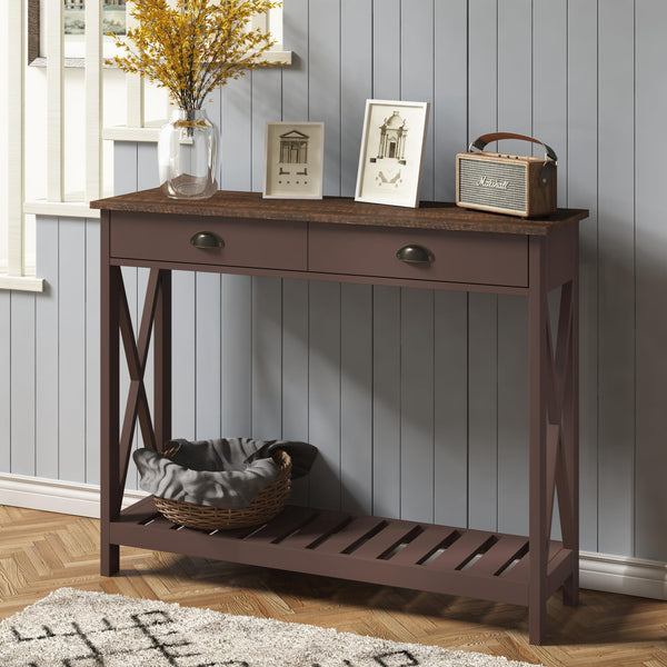 English Elm 40" Farmhouse Console Table With Drawer & Shelf - Rustic Espresso Entryway Table For Tight Spaces T3771P356563