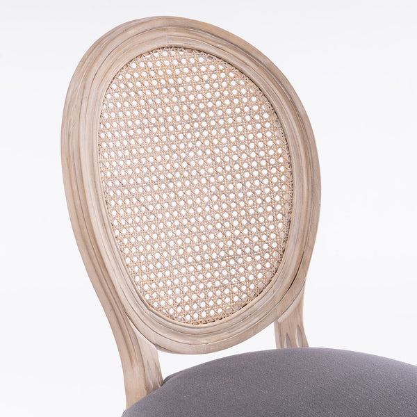 English Elm Dining Chairs Set of 2 Grey French Country Rattan Upholstered Round Back Solid Wood Legs, Cozy Classic Elegance for Dining Room, Kitchen, Living (Grey) W3426P397368