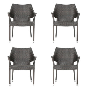 English Elm Outdoor Stackable Woven Rattan Patio Chair Uv Resistant All Weather Mocha Brown N769P334781A