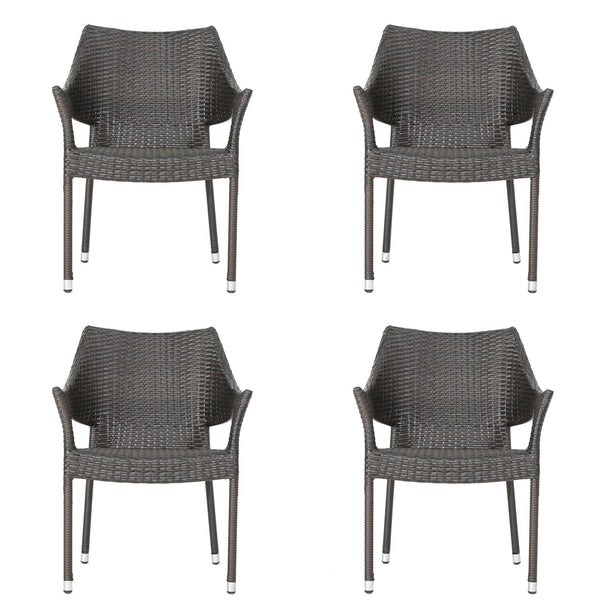 English Elm Outdoor Stackable Woven Rattan Patio Chair Uv Resistant All Weather Mocha Brown N769P334781A