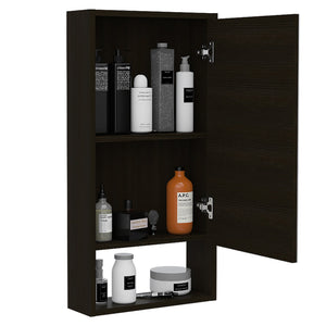 English Elm Medicine Cabinet Matte Black Mirrored Door with Open Shelf for Modern Bathrooms B097133126