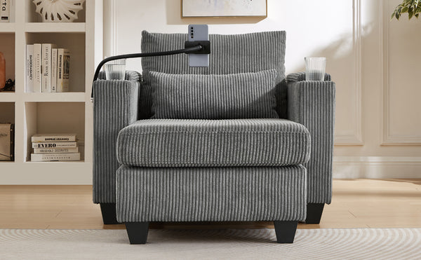 English Elm Convertible Chaise Lounge Sofa Chair With Usb Ports, Storage & Cup Holders – Ideal For Small Spaces! N719S002021E