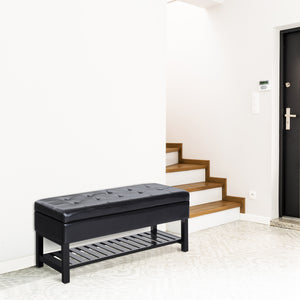 English Elm HomCom Tufted Faux Leather Storage Bench with Shoe Rack and Soft-Closing Lid, 265 lb Capacity Black W2225P217215