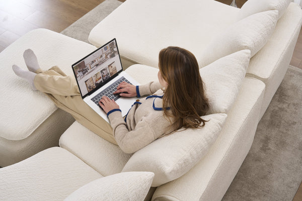 English Elm 133'' Modular U-shaped Sectional Chenille Sofa with Removable Recliner for Spacious Rooms Milk White W2231S00050