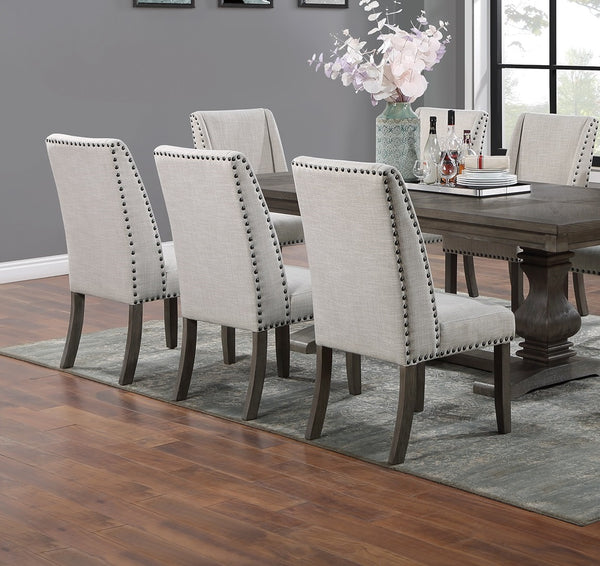 English Elm Traditional Nine Piece Oak Dining Set with Wingback Chairs and Double Pedestal Table B011S01039