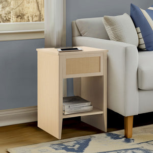 JLA Home 510 Design - Rattan Side Table with USB & USB-C Charging, LED Touch Light, Drawer & Shelf — Farmhouse Style FUR120-0056