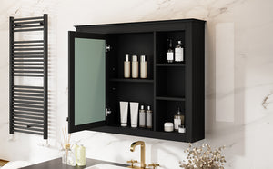 English Elm 35'' Modern Wall-Mounted Medicine Cabinet With Mirror, 6 Shelves & Towels Rod For Effortless Storage N710P236930B