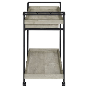 English Elm Begonia Farmhouse Bar Cart with Driftwood Finish Bottle Storage and Rolling Casters B062P451838