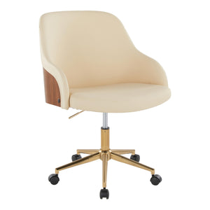 English Elm Office Swivel Chair with Gold Base Walnut Accents and Cream Faux Leather Seat B202P474168