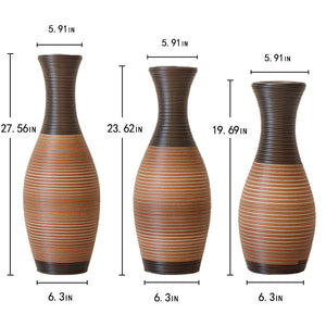 English Elm Set of 3 designer floor vases in Grey+Brown PVC, modern rattan-look tall decor for hallways & living rooms W2796P261496