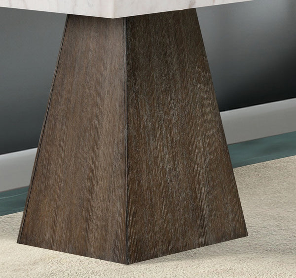 English Elm Square Grasten End Table 22" Square Marble Top Wood Base Tapered Legs Dark Walnut White Finish B2741P360172