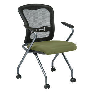 OSP Home Furnishings Deluxe Nesting Armchair with Mesh Back Lumbar Support for Office and Meeting Rooms Sage 84440-R106