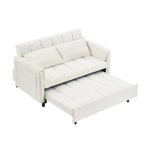 English Elm 52 Beige Modern Velvet Sofa Pullout Bed, 3-in-1 Convertible 52" Loveseat for Small Spaces, Pillows & Storage Pockets W1658P266333