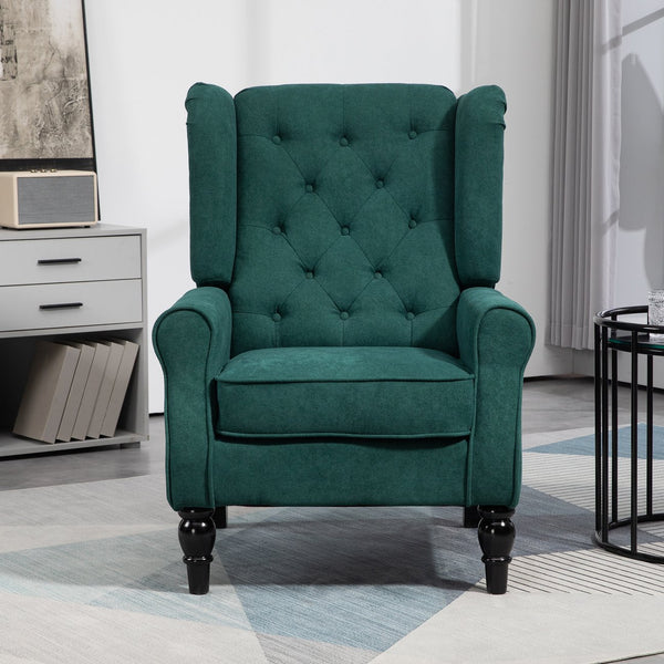English Elm HOMCOM Elegant Button-Tufted Wingback Accent Chair in Dark Green with Thick Padded Seat & Eucalyptus Legs W2225P200667