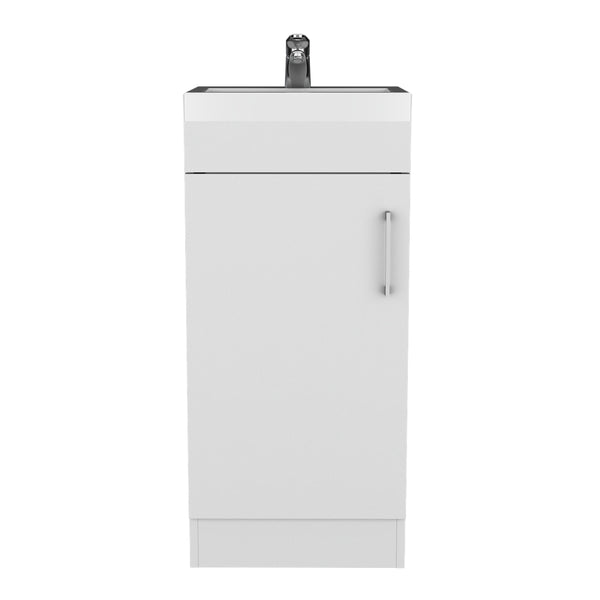 English Elm Madrid 16" Bathroom Vanity Single Door White with Resin Sink, Metal Handle, Space-Saving Cabinet and Shelf B200S00392