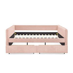 English Elm Queen Boucle Tufted Daybed Sofa with Storage Drawers Eucalyptus Frame Guest Room Pink W1413S00178
