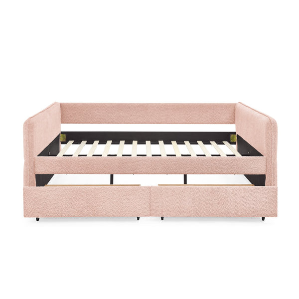 English Elm Queen Boucle Tufted Daybed Sofa with Storage Drawers Eucalyptus Frame Guest Room Pink W1413S00178