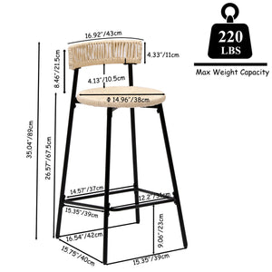 English Elm Counter Stools Set Of 2 - Chic Handwoven Paper Rope Bar Stools For Modern Boho Kitchen & Dining Spaces W1757P271584