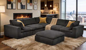 English Elm Coffee Bean Basket Weave Modular Sectional Foam Compressed with Toss Pillows Included Dark Gray B2748S00080