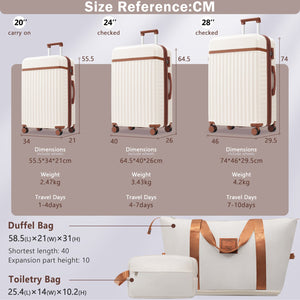English Elm Luggage Set 5 Piece Abs Hardside Expandable Spinner Wheels Tsa Lock Travel Bags Brown+White N732P326115K