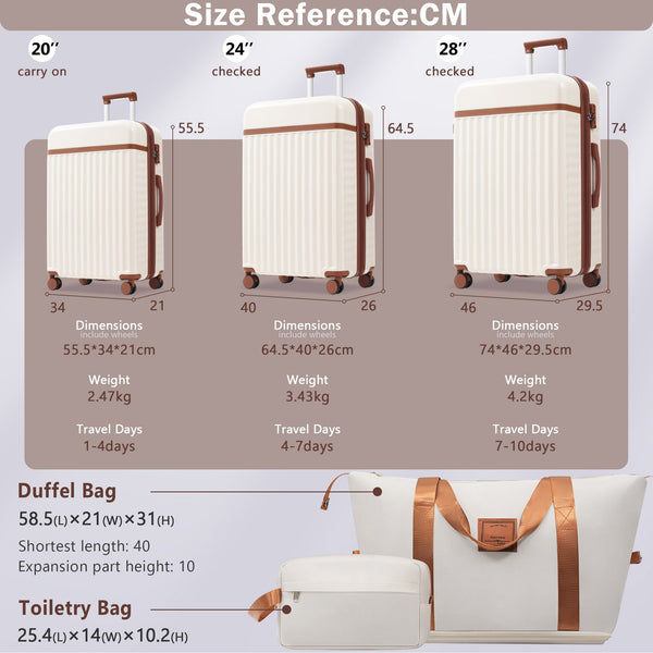 English Elm Luggage Set 5 Piece Abs Hardside Expandable Spinner Wheels Tsa Lock Travel Bags Brown+White N732P326115K