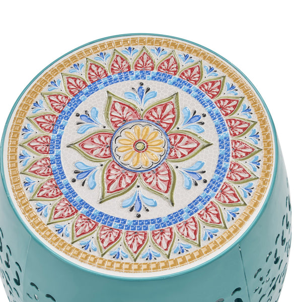 English Elm Christopher Knight Home® - Ruby 12" Teal Mosaic Side Table - Handcrafted Ceramic & Iron Base For Indoor/Outdoor Charm N770P182376T