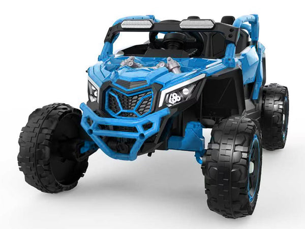 English Elm 24v Kids Ride on Utv with Parental Remote Independent Suspension and Bluetooth Audio Blue W3662P456695