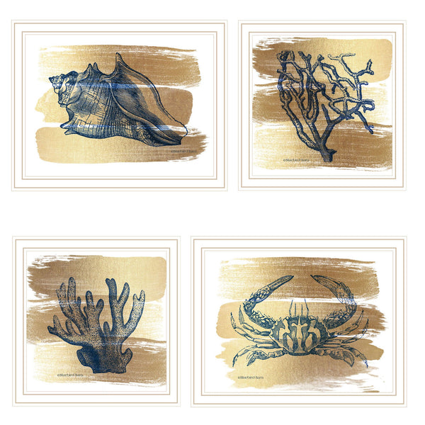 English Elm Trendy Decor 4u Gold Sea Four Panel White Framed Coastal Wall Art Set for Any Room B067P255240