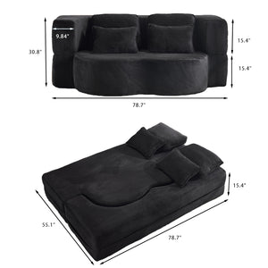 English Elm Queen Foldable Sofa Bed Plush Chenille Futon with High-Density Foam Convertible Sleeper Mattress Comfort Black W1829P280218