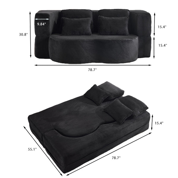 English Elm Queen Foldable Sofa Bed Plush Chenille Futon with High-Density Foam Convertible Sleeper Mattress Comfort Black W1829P280218