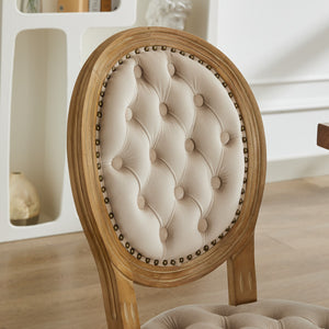 English Elm French Solid Wood Frame Antique Dining Chair with Velvet Upholstery, Nailhead Trim, Durable Spring Core Beige W1143P195870