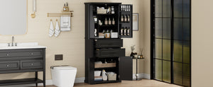 English Elm Christopher Knight Home® - Storage Cabinet 72.5" Tall Multi-Shelf Organizer with 2 Deep Drawers, Adjustable Shelf & Anti-Tip Safety Black N759P293426B