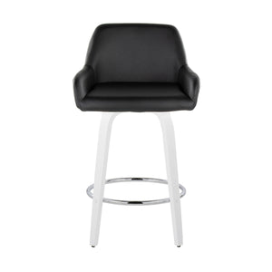 English Elm Fixed-height Swivel Counter Stools with Faux Leather Seats and Chrome Footrest Set of 2 B202S01815