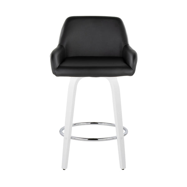 English Elm Fixed-height Swivel Counter Stools with Faux Leather Seats and Chrome Footrest Set of 2 B202S01815