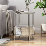 Christopher Knight Home® - Noble House - Beeching Modern Round End Table with Tempered Glass Drawers and Stainless Steel Frame