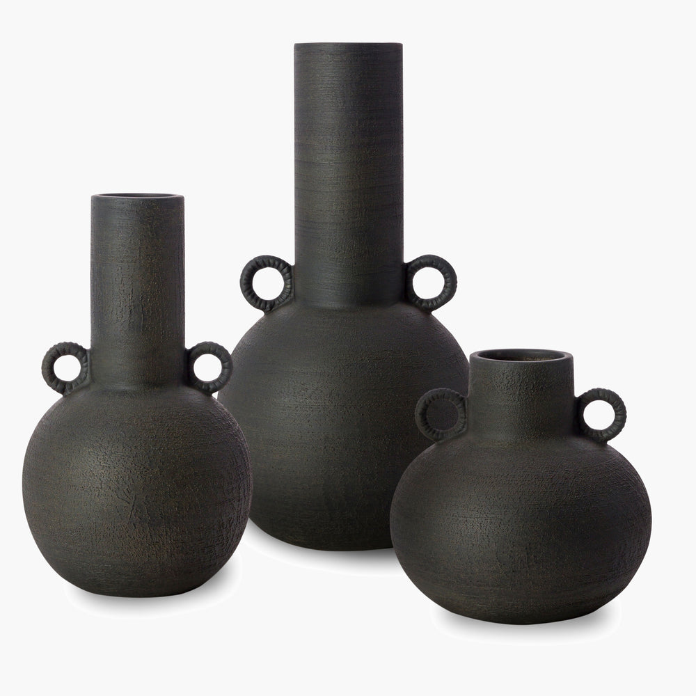 Surya Acanceh Decorative Accent Vase - Modern Ceramic Design, Lightweight & Unique Focal Point For Home Black Ceramic Cch004-set