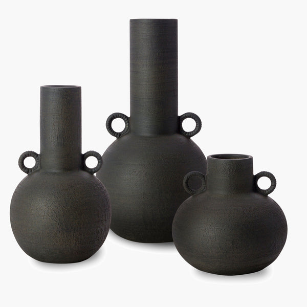 Surya Acanceh Decorative Accent Vase - Modern Ceramic Design, Lightweight & Unique Focal Point For Home Black Ceramic Cch001-set
