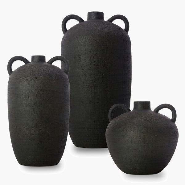 Surya Acanceh Decorative Accent Vase - Modern Ceramic Design, Lightweight & Unique Focal Point For Home Black Ceramic Cch003-set